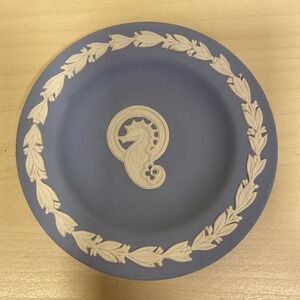 Wedgwood Jasperware Blue Waterford Gallery  Seahorse Pin 4.5" Dish Dresser Plate